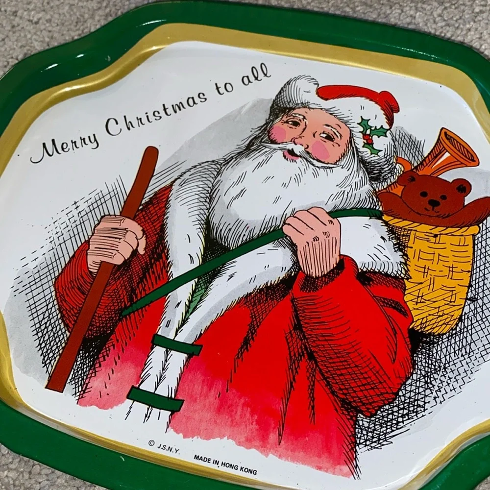 Vintage JSNY Christmas Metal Cookie Snack Tray Set ‎ Hong Kong Made (3)